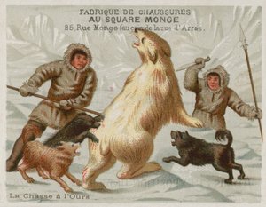 Jagt isbjørne med hunde (chromolitho) af European School