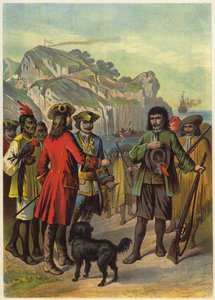 Illustration til Robinson Crusoe (farvelitografi) af European School