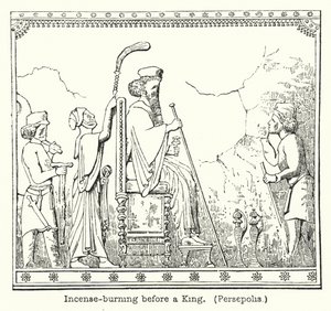 Røgelsebrænding foran en konge, Persepolis (gravering) af European School