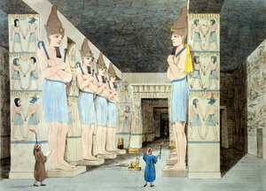 Interiør af Rameses-templet i Abu Simbel (farvet radering) af European School