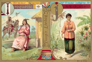 Iroquois og javanesiske kvinder (chromolitho) af European School