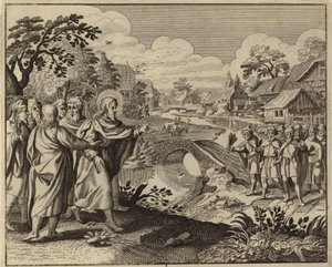 Jesus Kristus helbreder ti spedalske (gravering) af European School