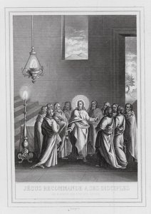 Jesus formaner sine disciple til at elske hinanden (gravering) af European School
