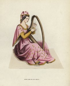 Ung dame fra det 14. århundrede (farvet gravering) af European School