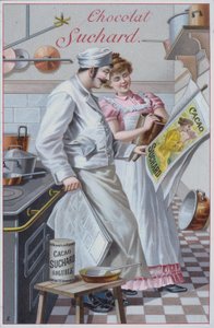 Køkkenscene, reklame for Suchard kakao (chromolitho) af European School