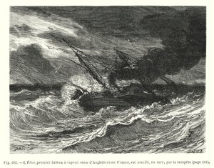 Elise, den første damper, der kom fra England til Frankrig, bliver angrebet på havet af stormen (gravering) af European School