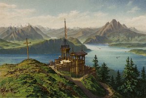 Lucerne-søen: Rigi-Kanzeli (farvelitografi) af European School