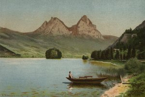 Lucerne-søen: Søen i Lowerz (farvelitografi) af European School