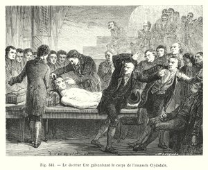 Doktor Ure galvaniserer liget af lejemorderen Clydesdale (gravering) af European School