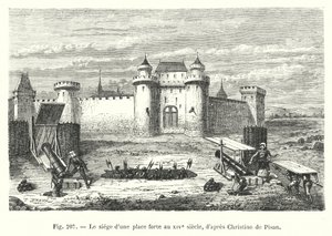 Belejringen af ​​en højborg i det 14. århundrede, efter Christine de Pisan (gravering) af European School