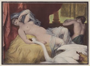 Leda, spartansk prinsesse fra græsk mytologi (farve litho) af European School