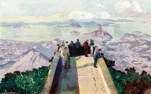 Kigger ned fra den østlige kant af Corcovado Peak, 2.300 fod (farvelitografi) af European School