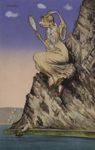 Lorelei, der beundrer sig selv i et spejl (farve litho) af European School