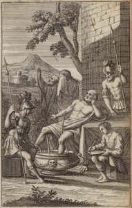 Mand badning og tænkning, muligvis Archimedes? (gravering) af European School