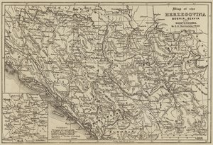 Kort over Hercegovina, Bosnien, Servia og Montenegro (gravering) af European School