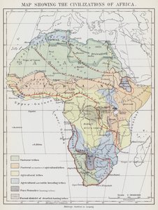 Kort over civilisationerne i Afrika (farvelitografi) af European School