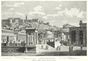 Marked i Athen, det antikke Grækenland (litho) af European School