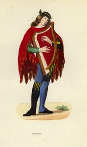 Menestrel (farvet gravering) af European School