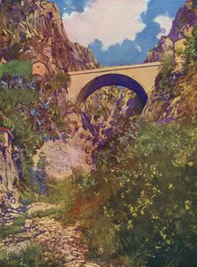 Menton, Le Pont St-Louis (farvelitografi) af European School