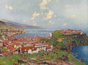 Monaco, The Rock og General View (farvelitografi) af European School