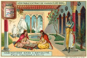 maurisk gårdhave i Sevilla (chromolitho) af European School