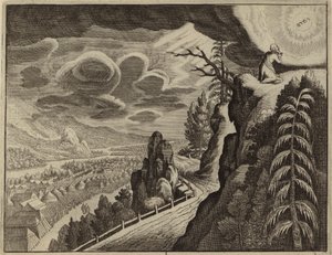 Moses taler til Gud på Sinaj Bjerg (gravering) af European School