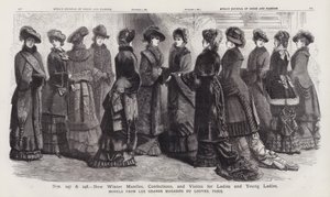 Nye vinterkapper, konfekt og visitter til damer og unge damer, modeller fra Les Grands Magasins du Louvre, Paris (kobberstik) af European School