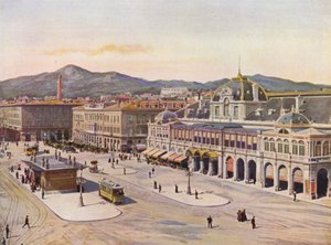 Nice, Place Massena (farvelitografi) af European School