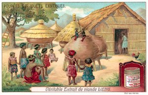 Polynesiske børn ser et dukketeater (chromolitho) af European School