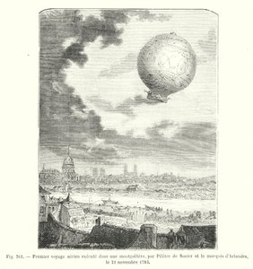 Første luftrejse i en luftballon, af Pilatre de Rozier og Marquis d