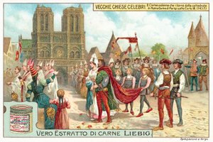 Procession forlader Notre Dame de Paris under Charles VII af Frankrigs regeringstid af European School