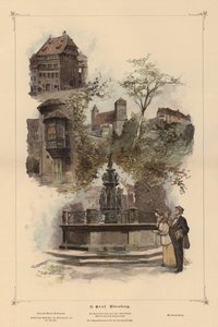 Fremtrædende bygninger i Nürnberg, Tyskland (farvet gravering) af European School
