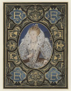Dronning Elizabeth (farve litho) af European School
