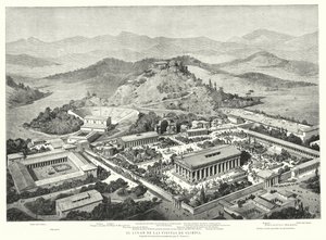 Genopbygning af det gamle Olympia, Grækenland (litho) af European School