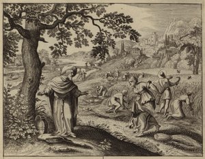 Ruth møder Boaz, mens han sanker på hans mark (gravering) af European School