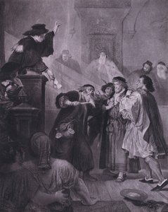 Scene fra Shakespeares The Merchant of Venice (Act IV, Scene 1) (litho) af European School