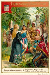 Scene fra The Deerslayer, af James Fenimore Cooper (chromolitho) af European School