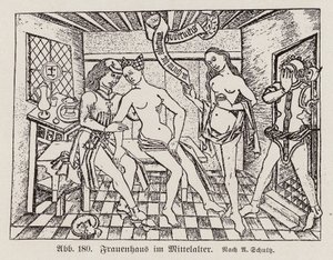 Scene i et Frauenhaus, et tysk bordel fra senmiddelalderen (stik) af European School
