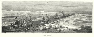 Skibe, der passerer gennem Suez-kanalen, Egypten (litho) af European School