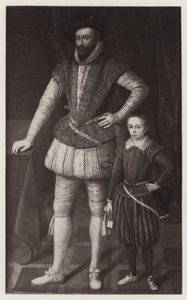 Sir Walter Raleigh og hans søn (litho) af European School