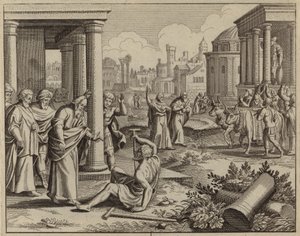 St. Paul helbreder en mand, der var halt og aldrig havde gået (gravering) af European School