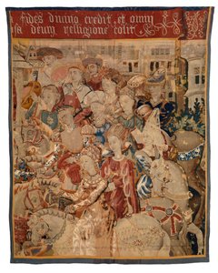 Gobelin fragment med damer og herrer til hest, eller Paris vender tilbage med Helen, eller The Return from the Campaign af European School