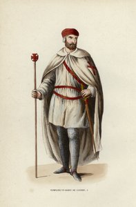 Templar i krigskjole (farvet gravering) af European School