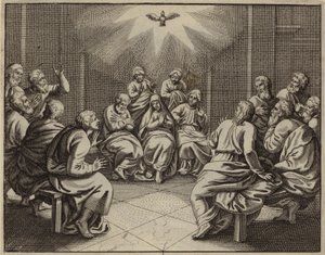 Helligånden kommer til de tolv apostle på pinsedagen (gravering) af European School