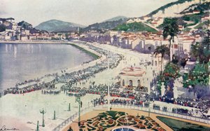 Praia da Lapa og Praca da Gloria, et glimt af militærparaden den 15. november, årsdagen for grundlæggelsen af Republikken Brasilien (farvelitografi) af European School