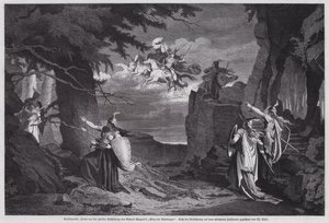 The Ride of the Valkyries, scene fra Die Walkure, den anden opera af Richard Wagners Der Ring des Nibelungen, opført på Nationalteatret, München (gravering) af European School