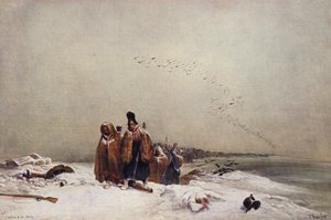 Ruslands tilbagetrækning (farvelitografi) af European School