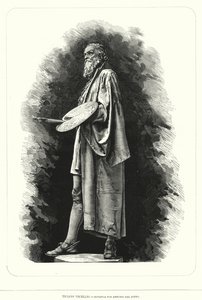 Titian, italiensk renæssancekunstner, statue af Antonio Dal Zotto (litho) af European School