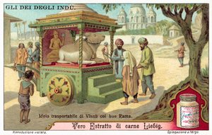 Transportabelt idol af Vishnu med oksen Rama (chromolitho) af European School