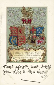 Det Forenede Kongerige Storbritannien og Irland og Commonwealth of Australia (farvelitografi) af European School